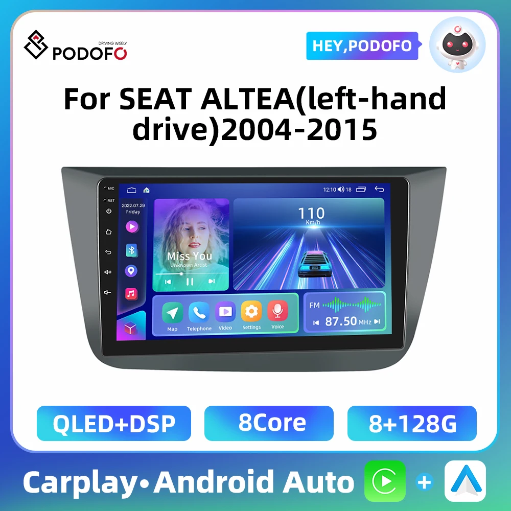 Podofo Car Radio For SEAT ALTEA 2004-2016 2Din Android Radio GPS Navigation Carplay Android Auto 8Core 8+128G WIFI 4G Autoradio