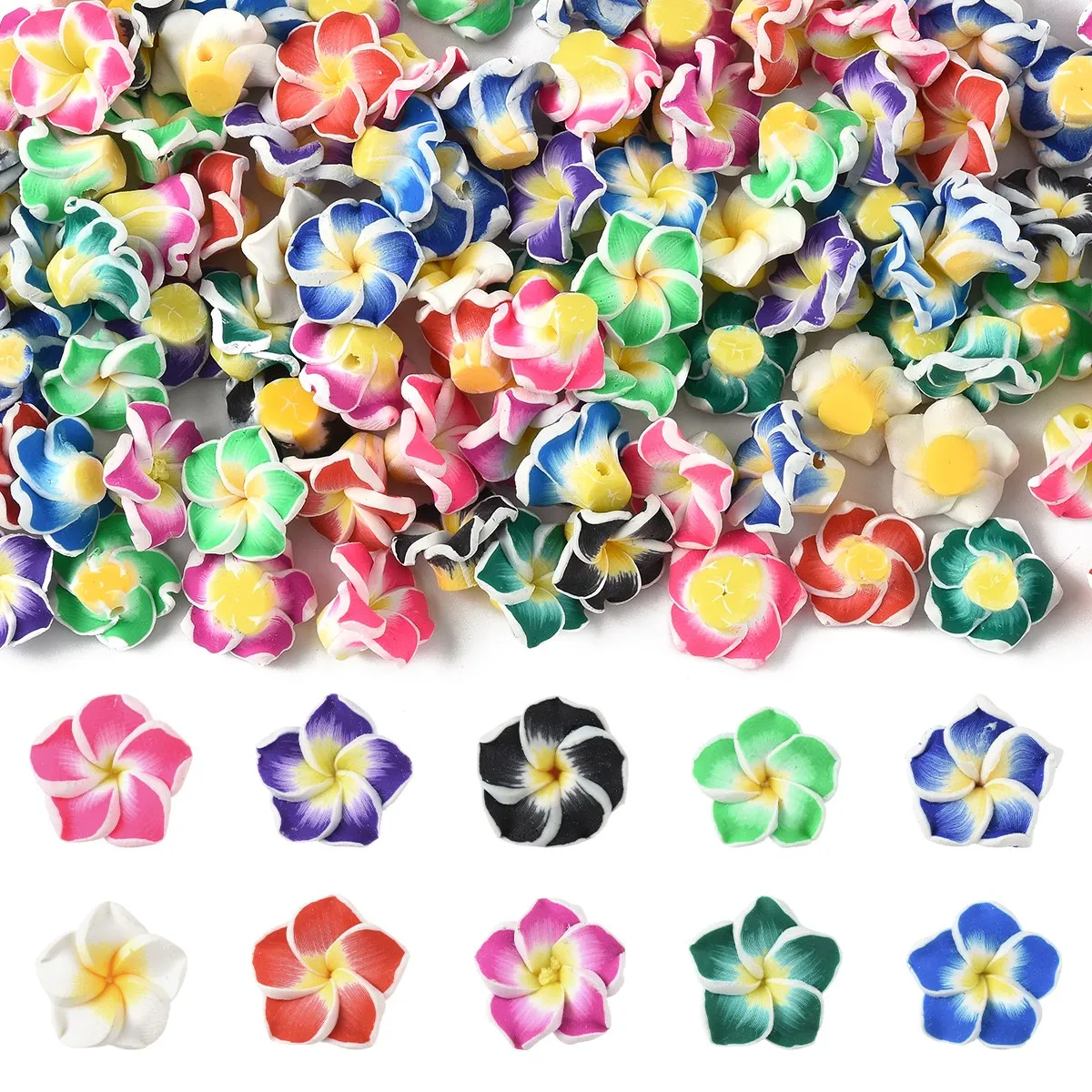 

100 Pcs 10 Colors Handmade Polymer Clay 3D Flower Plumeria Beads for Bracelet DIY Jewelry Making