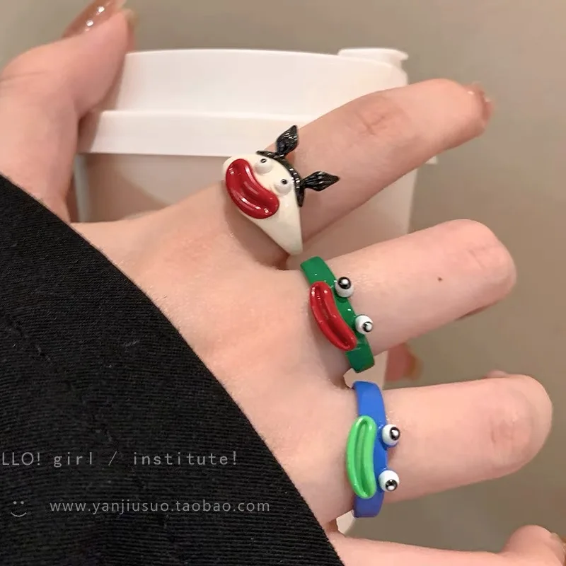 Punk  Big Eyes Ring Punk Cute Colorful Monster for Women Fashion Sweet Cat Eyes Open Couple Ring Party Finger Accessories