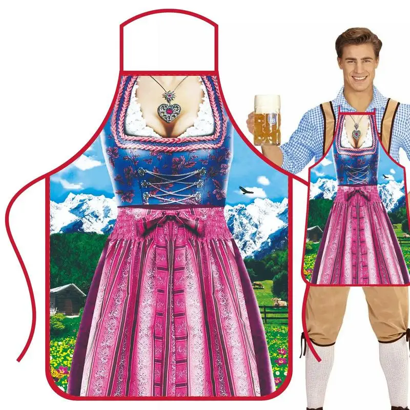 German Aprons For Oktoberfest 3D Funny Couple Cooking Oktoberfest Apron BBQ Baking Chef Kitchen Gift With Adjustable Tying Ropes