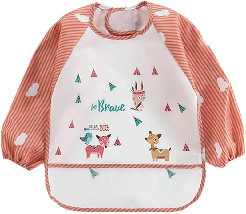 

Водонепроницаемый детский фартук-нагрудник с карманами, длинными рукавами и бретелями для удобного кормления, двусторонний, для грудного вскармливания