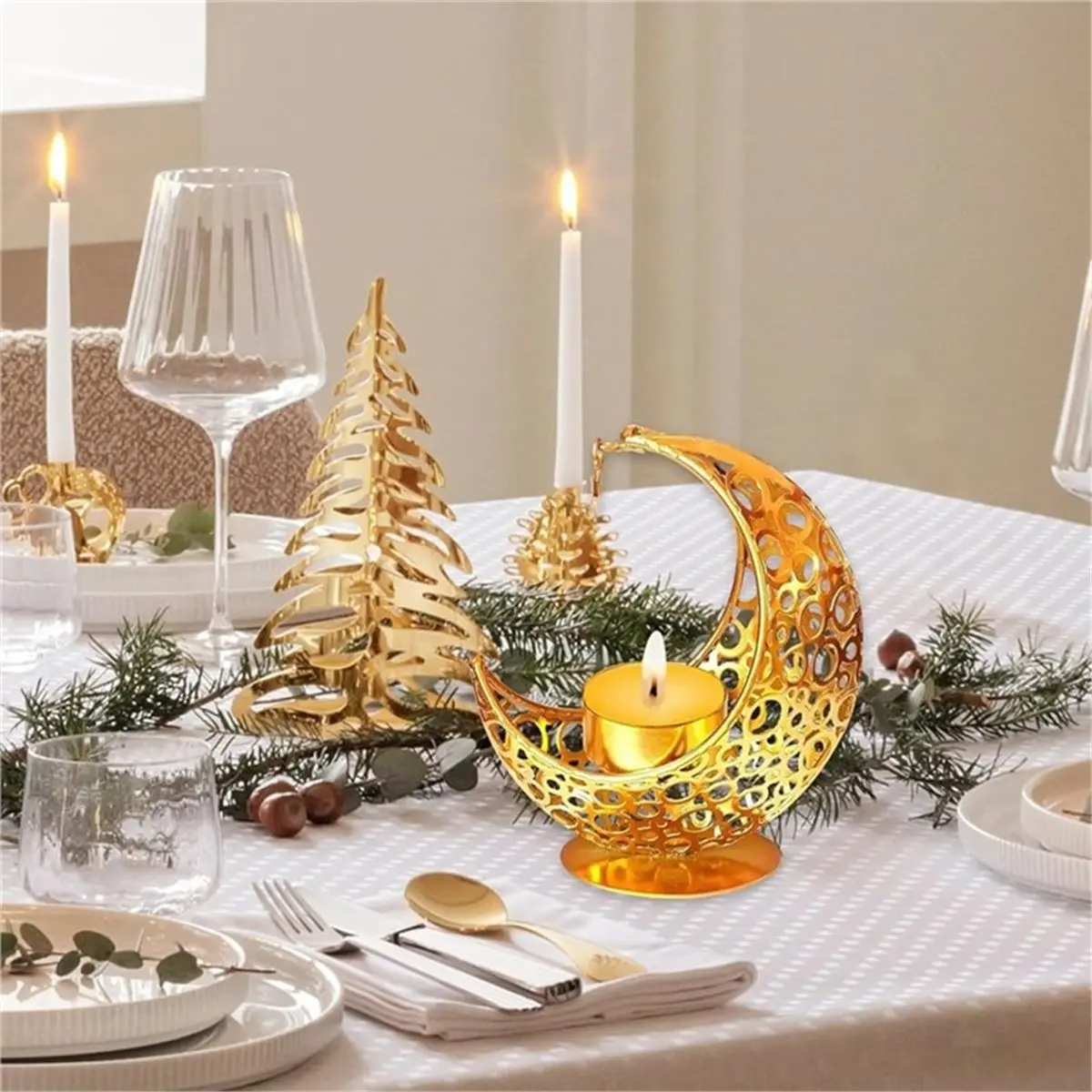 828 Mega Sale Ramadan Teelichthalter, Gold Mondform Kerzenständer, Wohnzimmer Kerzenhalter Dekoration Teelichthalter
