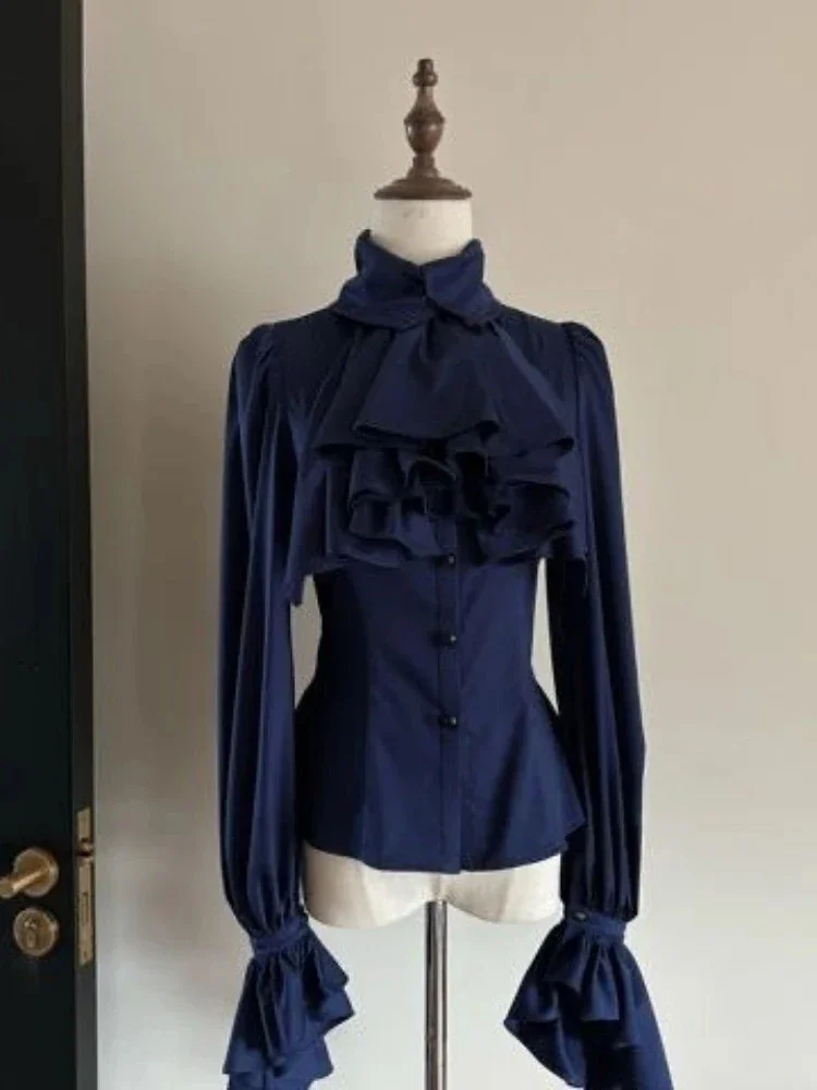 Lolita Sweet Flare Sleeve Blouse Y2k Aesthetic Ruffle Grunge Bodycon Shirt Tops Women Harajuku Single Breasted Vintage Blusas