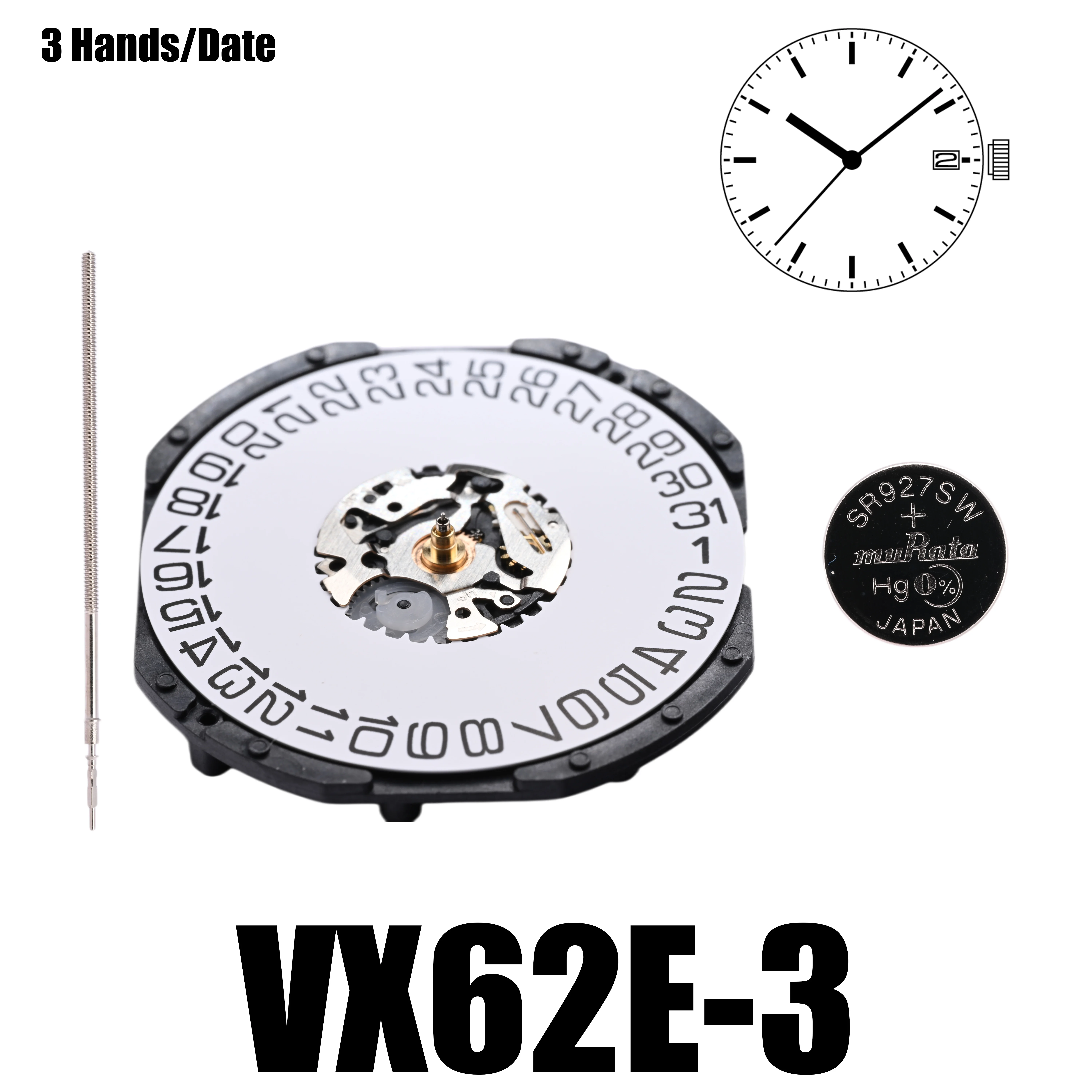 VX62 Movement VX62E Movement Japan Genuine VX Calendar Series Size:13 1/2''' 3 Hands/Date display at 3:00