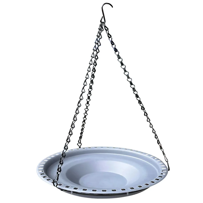 

New chain hanging bird bathtub outdoor gray garden bird feeder courtyard plastic bird bathtub