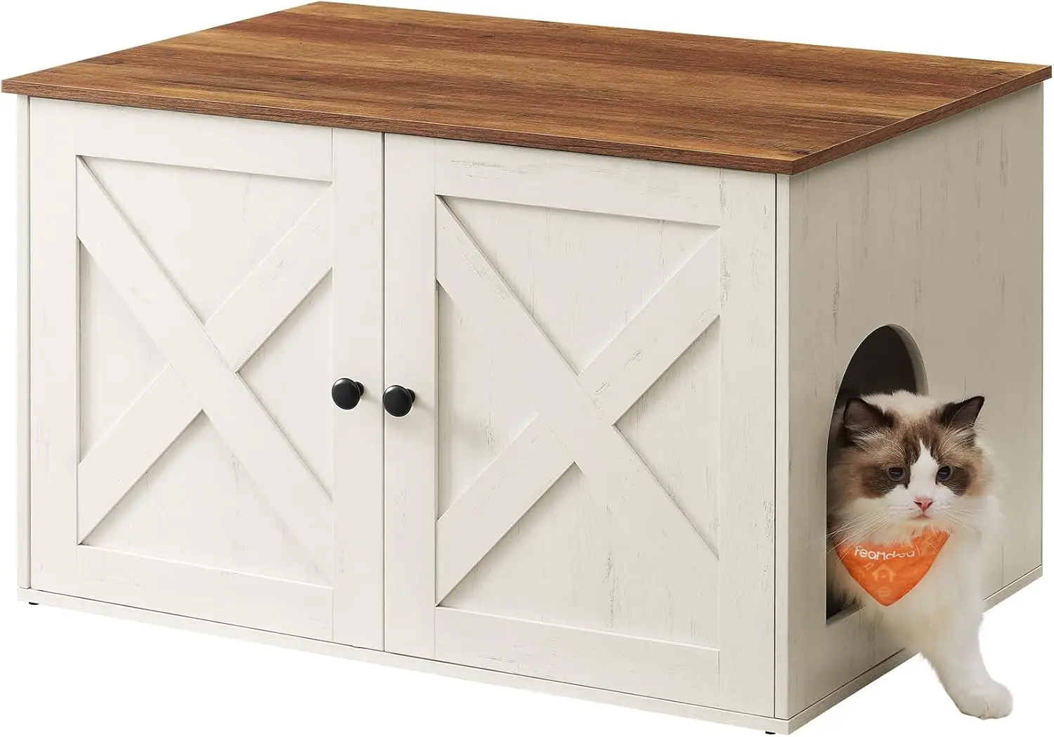 

Cat Litter Box Enclosure Furniture with Removable Divider, Indoor Cat House End Table in Honey Brown and Rustic White