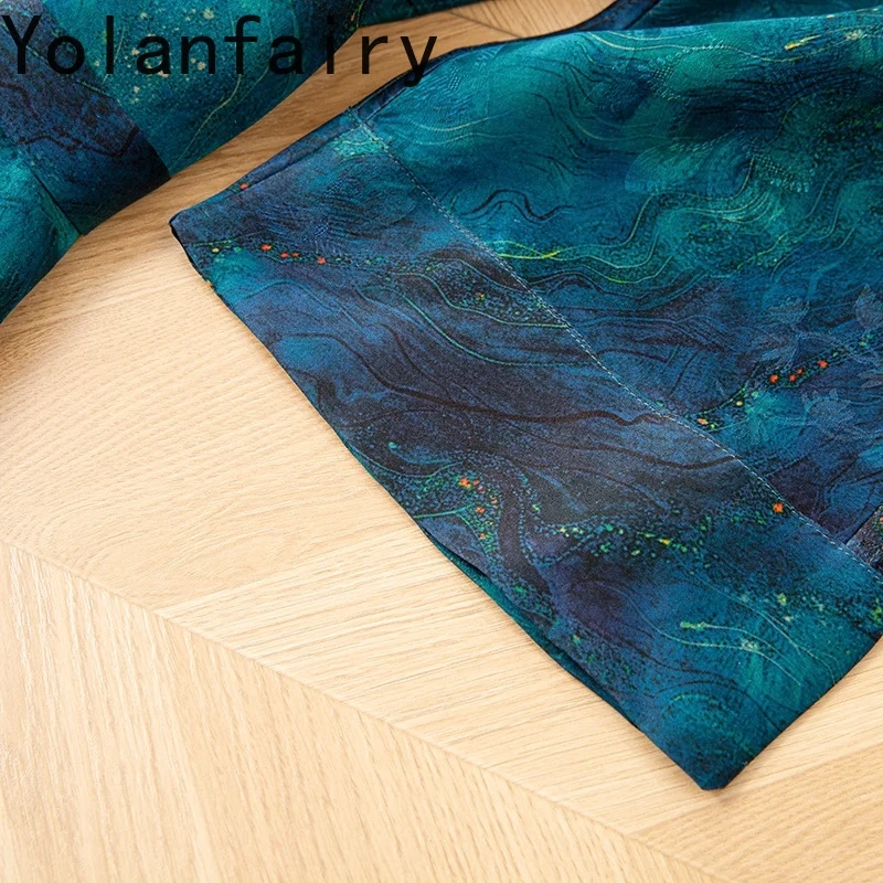 YOLANFAIRY Luxury Real Gauze Silk Dress Summer 2025 Elegant 100% Mulberry Silk Ladies Dresses Three-quarter Sleeve Woman Dress