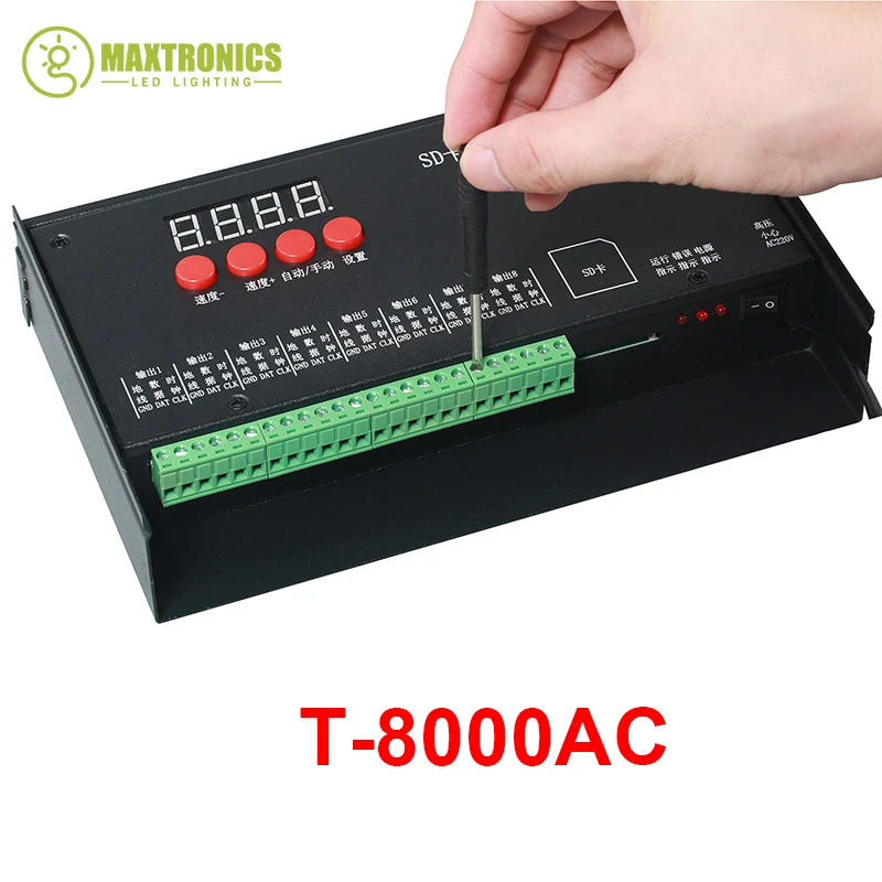 T8000 AC110V-220V karta SD kontroler diodowy 12V wodoodporny regulator pikseli do WS2801/WS2811/WS2812/2815