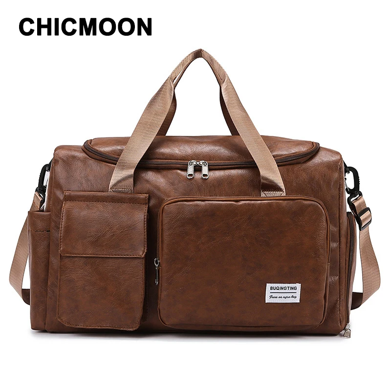 

Soft Pu Leather Men Travel Bag Hand Luggage Bag Carry On Large tote Vintage Men Duffle Weekend Bag WaterProof big Overnight Bag