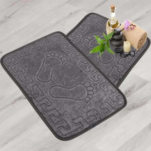 Else Carpet Anthracite Solid Color Embossed Bathroom Toilet Seat Pad Mat Set