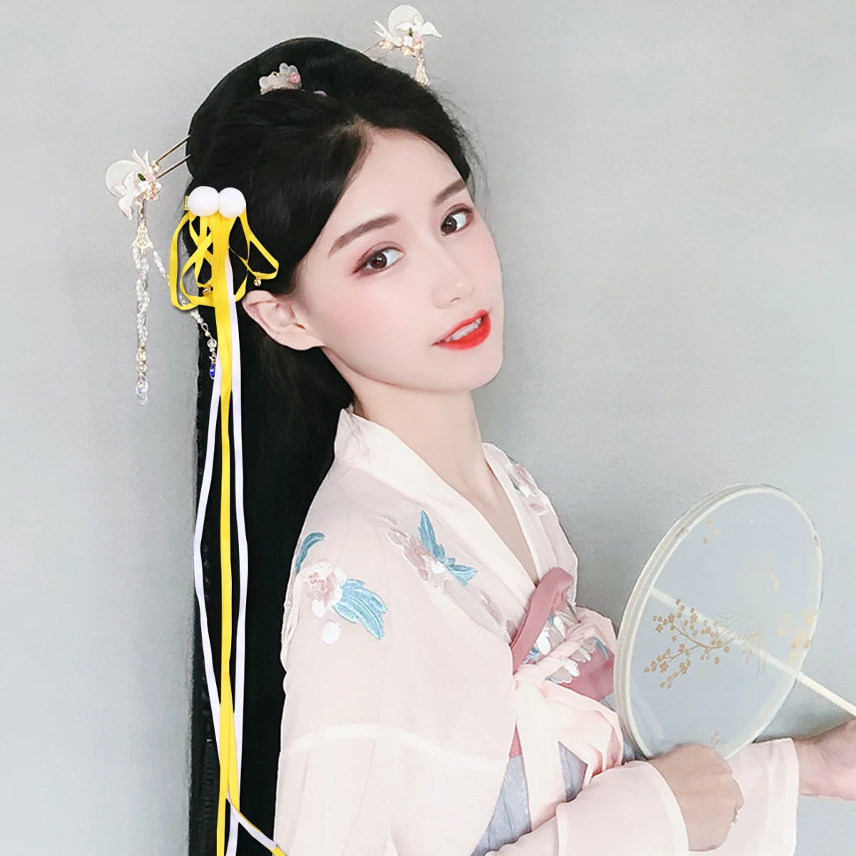 

1 Pair Kids Hair Clips Tassel Chinese Style Hairpin For Hanfu Wedding Party Daily Wear Decor Girls Ribbon Clip Sky Blue