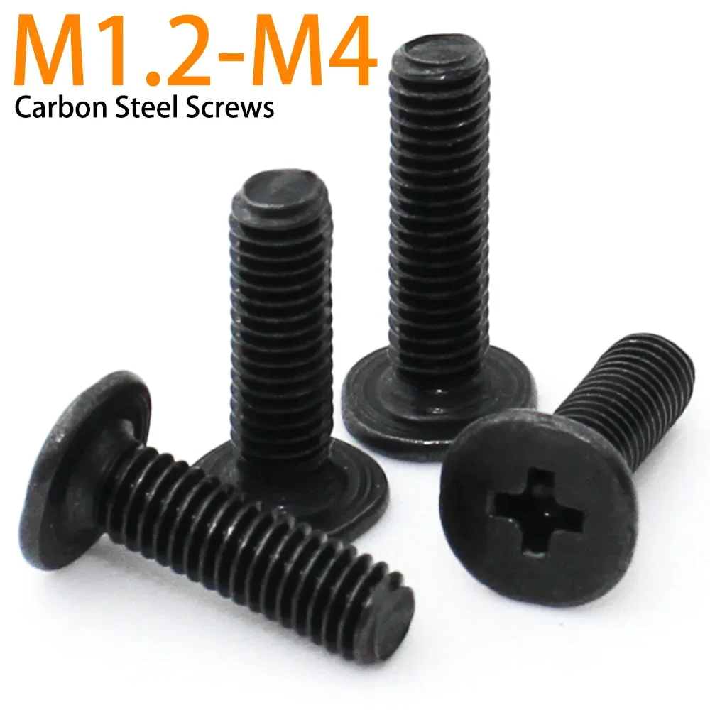 50pcs M1.2 M1.4 M1.6 M2 M2.5 M3 M4 Carbon Steel Phillips Ultra Thin Flat Wafer Head Laptop Screw Bolt for Computer Glasses Phone