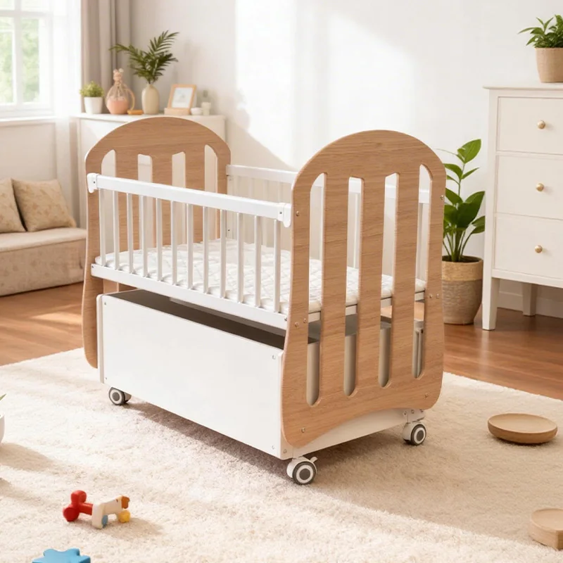 

Многофункциональная колыбель-качалка с колесами, деревянная прикроватная люлька-кроватка для младенцев с местом для хранения