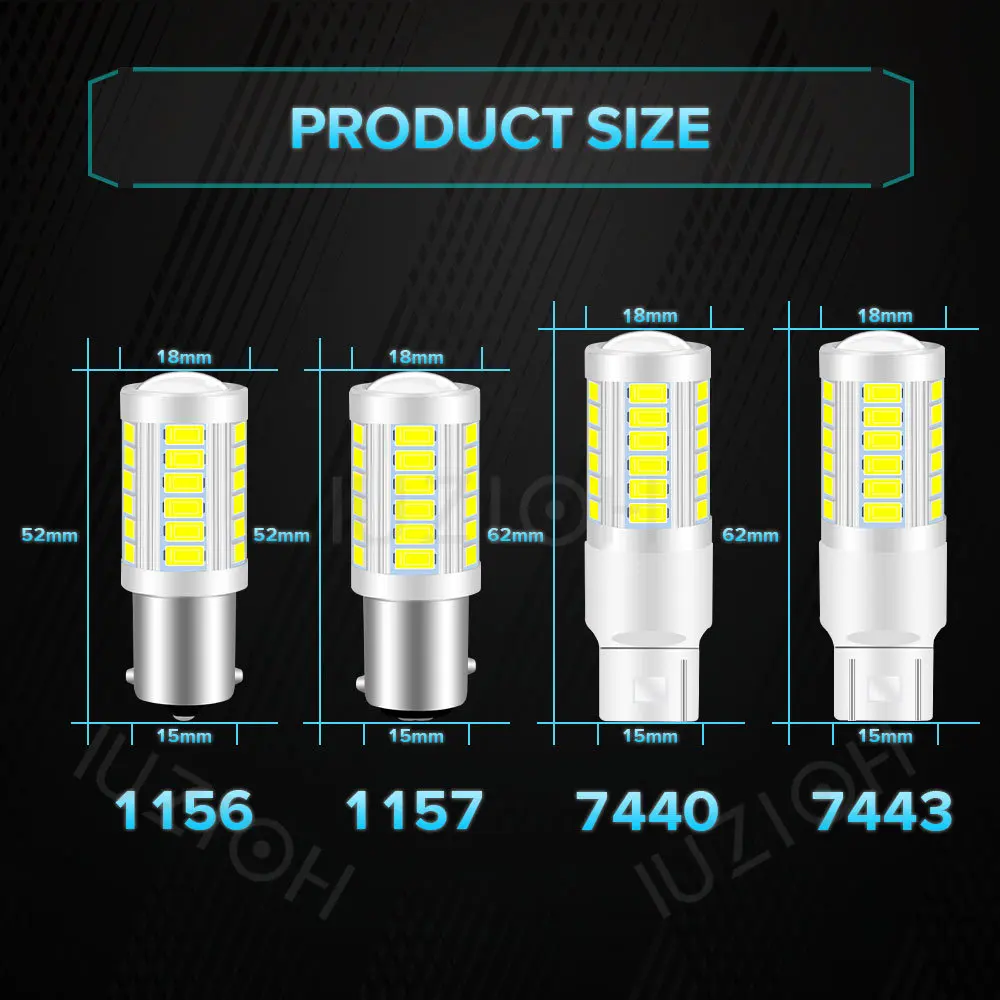 IUZIOH-bulbo da lâmpada do sinal do carro, DRL, 12V, R5W, R10W, W21W, T20, P21W, 1157, 1156, 7440, 7443, BA15S, BAY15D, WY21W, P21, 5W, PCes 2