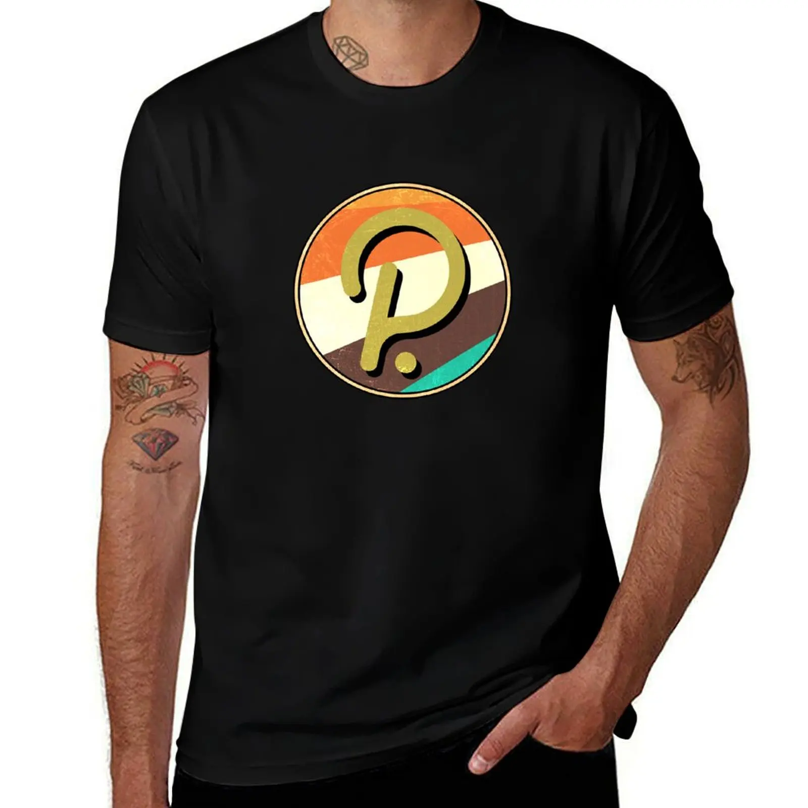 Polkadot Crypto Logo in Retro 70s Colors Distressed T-Shirt Work Outdoor T-Shirt for Men
