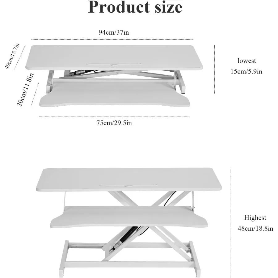 38 Height Adjustable Sit to Stand Desk Converter with Dual Monitor and Laptop Workstation Wide Keyboard Tray for Ergonomic Home