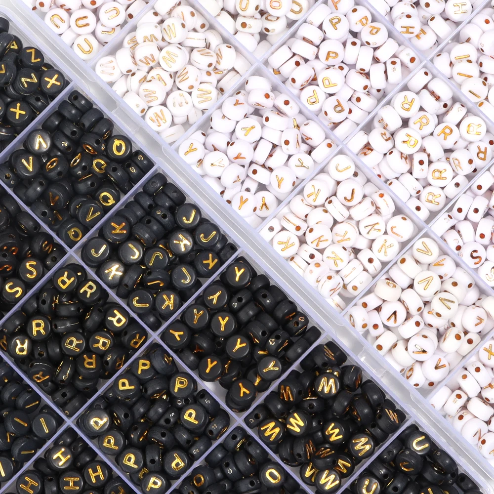 1200pcs/box Acrylic Letter Beads Set English Alphabet Flat Round Beads Kits With Elastic Cord For DIY Jewelry Making Bracelet