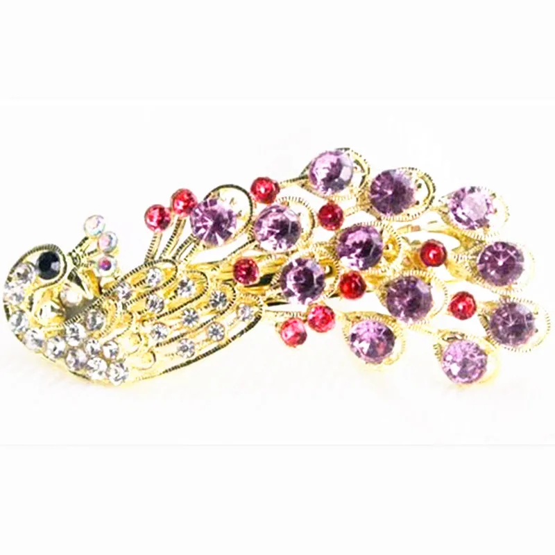 2024 Hot Selling Fashion Peacock Full Crystal Rhinestones Hairpin Hair Clip Headwear Barrettes For Women