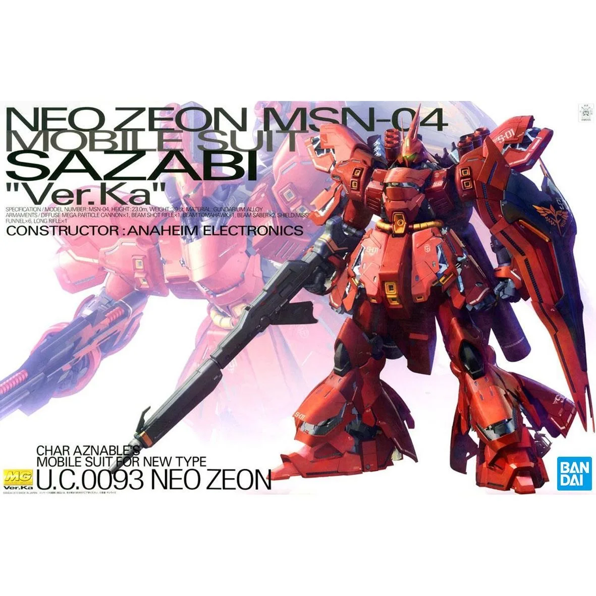 Genuine Bandai MG 1/100 Char's Sazabi Ver.Ka MSN-04 Neo Zeon Gundam Char Counterattack - Kit de Modelo, Figura de Anime Coleccionable, Gunpla