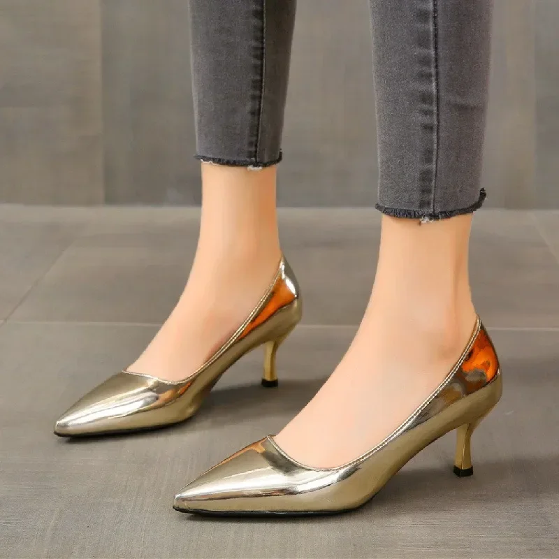 Women Fashion Silver Stiletto High Heel Pumps Lady Casual Golden 6.5 Heel Pumps Versatile Lazy Single Shoes Mujer Tacones Altos