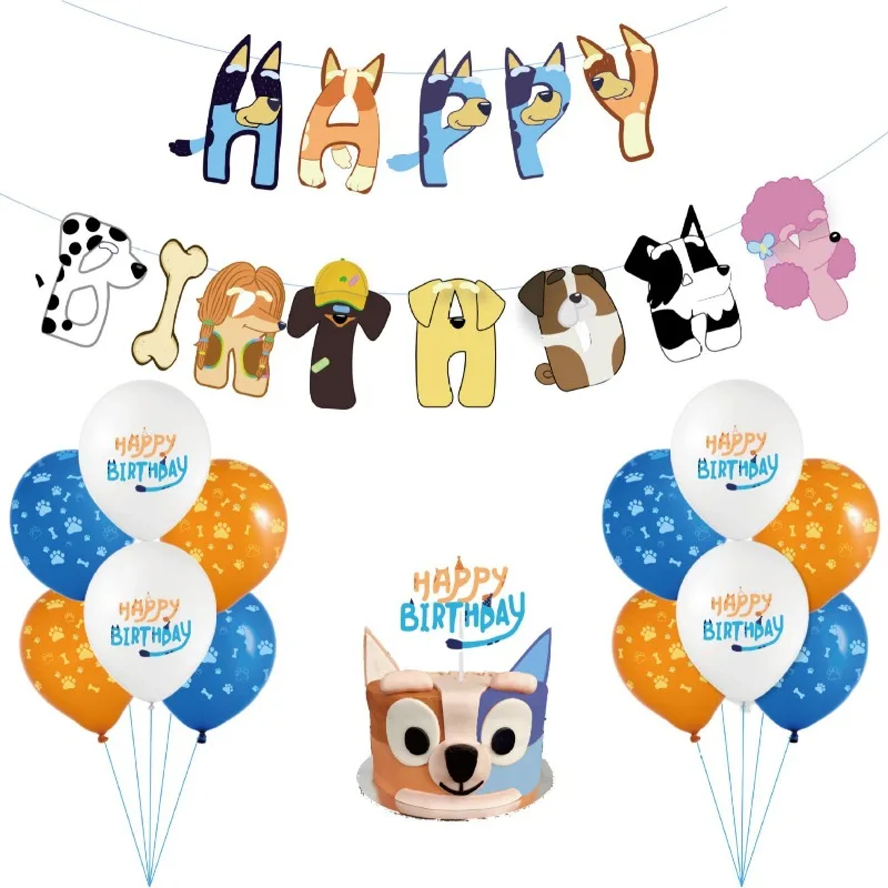 

Новый стильный набор для вечеринки в стиле аниме Bluey: креативные мультяшные украшения, гирлянда-флажки, топпер для торта, латексные шары, товары для праздников и повседневные принадлежности