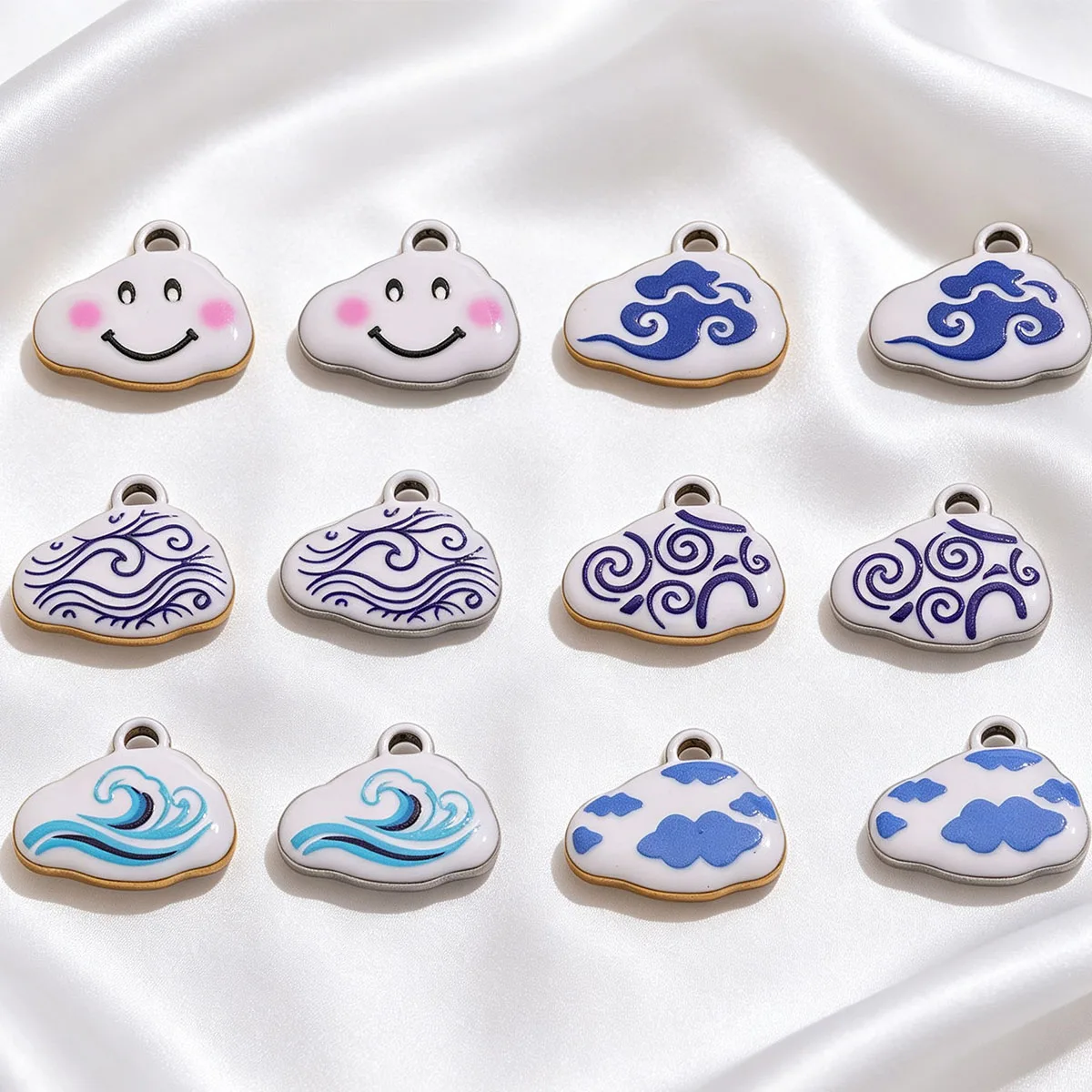 3 Stücke Emaille Niedliche Wolken-Anhänger 18k PVD Edelstahl Wellen-Charms DIY Halsketten Ohrringe Schmuckzubehör Großhandel