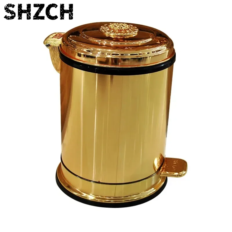 6L stainless steel antique Trash Can Househol/d Garbage Can with Lid bronze Waste Bin for Home Office Kitchen Bathroom ZM222