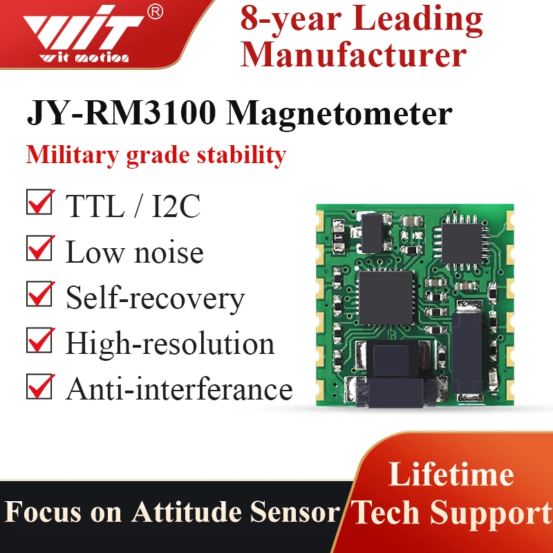 WitMotion JY-RM3100 Serieller 3-Achsen-Elektronikkompass, geomagnetisches Sensormodul in Militärqualität, PNI-Magnetometer-Übungswinkel