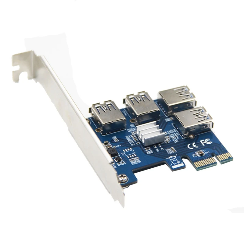 NEW-PCIE 1 To 4 Adapter Riser Card, 4 In 1 PCI-E Riser Adapter Board USB 3.0 Adapter Multiplier For BTC Bitcoin Miner