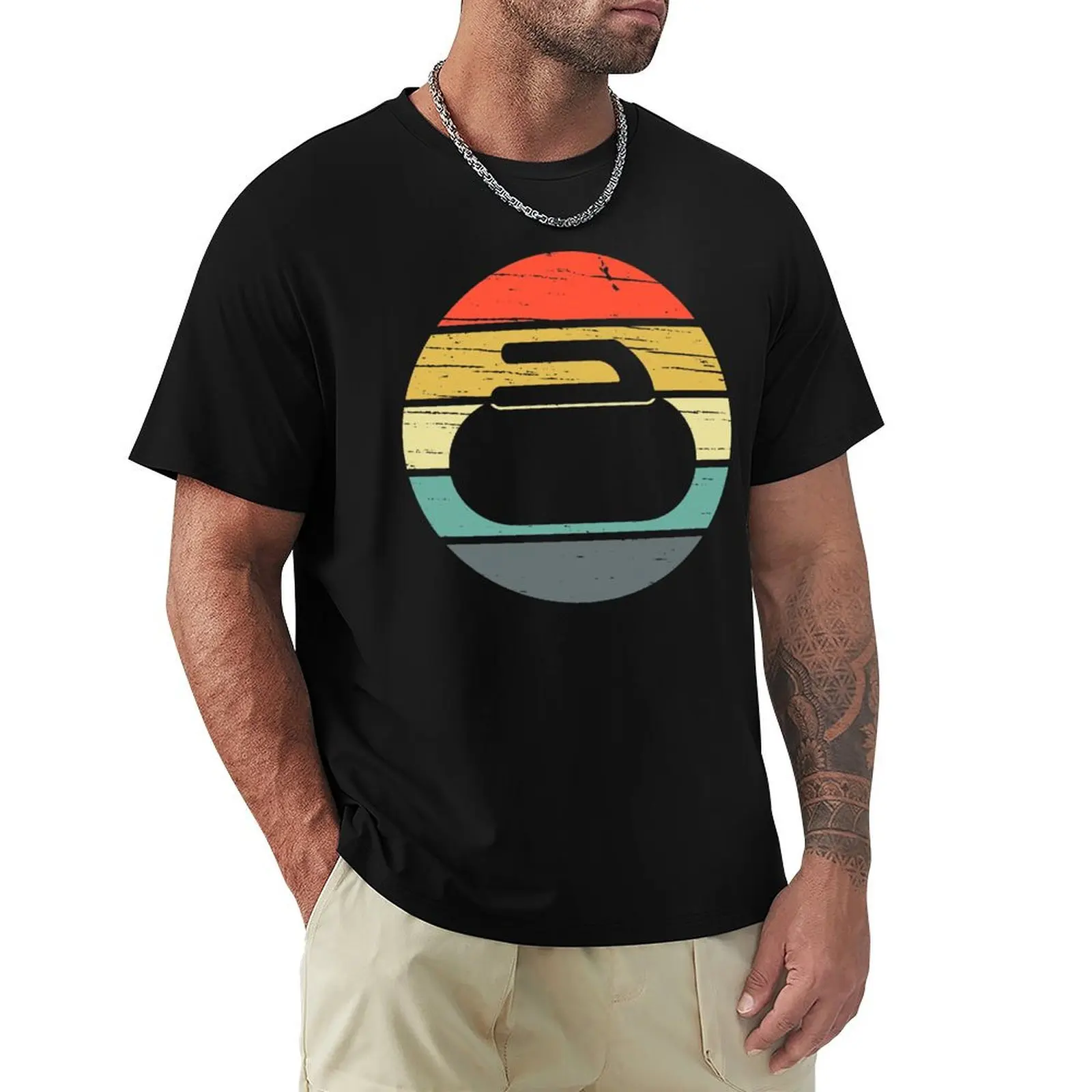 

Curling Vintage Retro T-Shirt Casual Streetwear Short Sleeve Tee