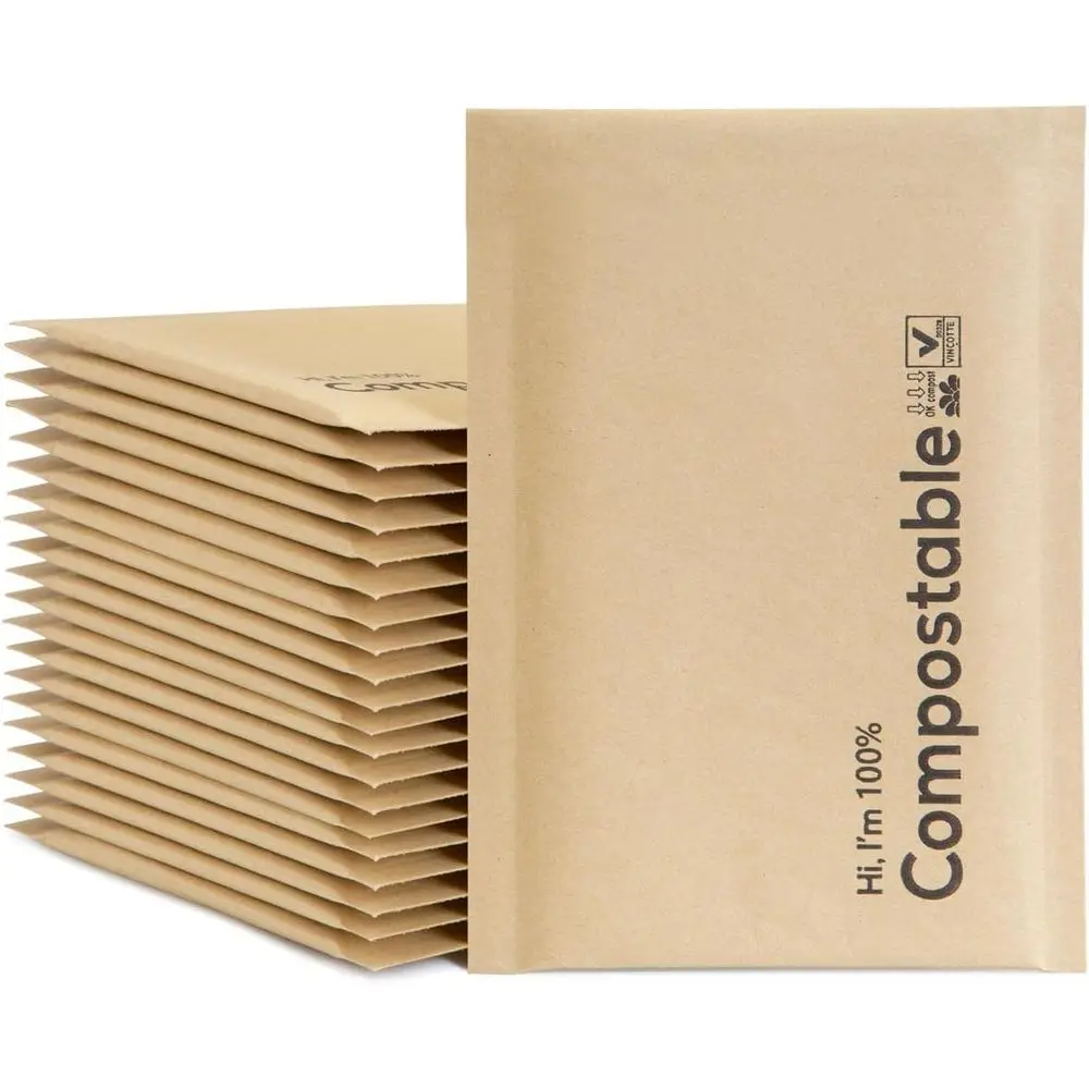

100% Biodegradable Bubble Mailers, 25 Count Brown Compostable Padded Pouches - Eco Friendly Self Seal Bags