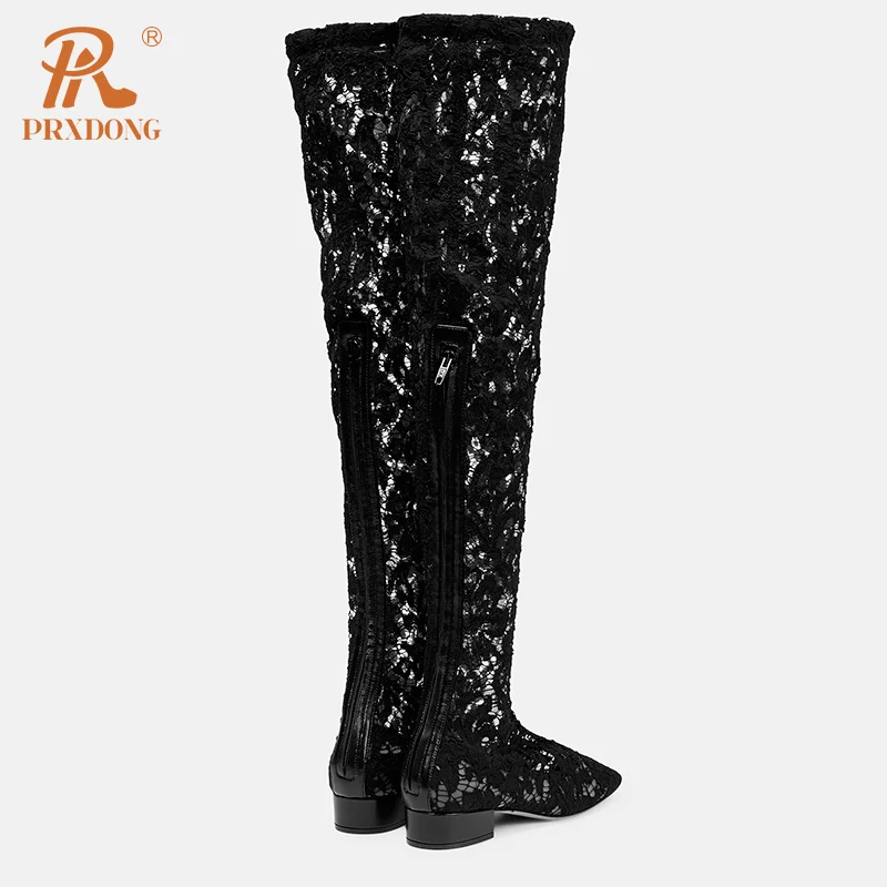 PRXDONG New Brand Spring Autumn Low Square Heel Round Toe Black Sexy Over The Knee Boots Big Size 34-43 Dress Party Casual Shoes