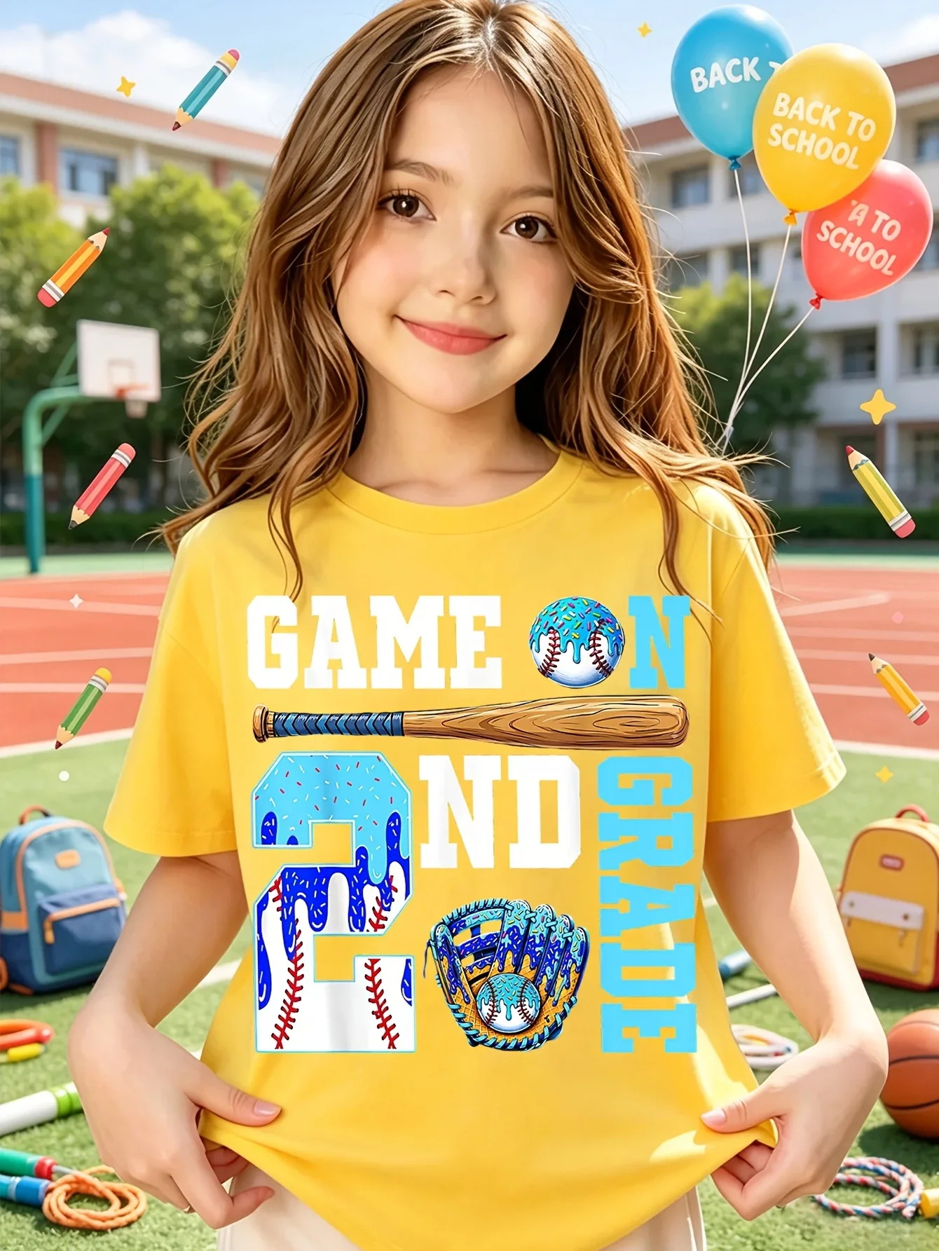 Kids Short Sleeve T Shirt Game On 2nd Grade Baseball Print Boys Girls Back To School Casual Summer Tee Top