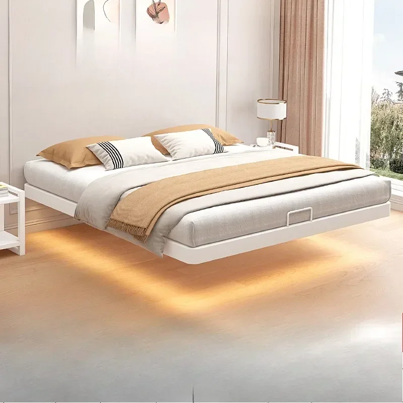 Marco de cama con plataforma, marco de cama doble flotante de Metal, Muebles cómodos Para Cuarto Recamara, mesita de noche excluida