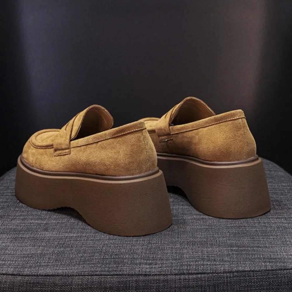 Loafers Woman Shoes 2026 New Retro Casual Platform Heightening Shoes for Women Height 7cm Thick Soled Loafers Women's Shoes