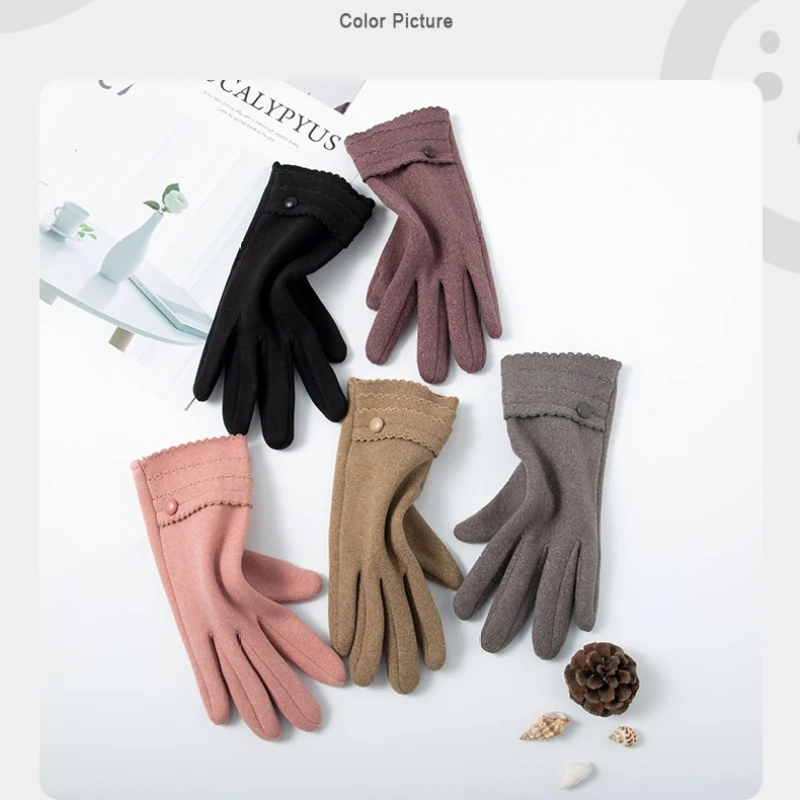 الخريف الشتاء النساء رقيقة الصوف لا تنفخ الدفء شاشة تعمل باللمس في الهواء الطلق ركوب الدراجات محرك يندبروف قفازات مرنة أنيقة