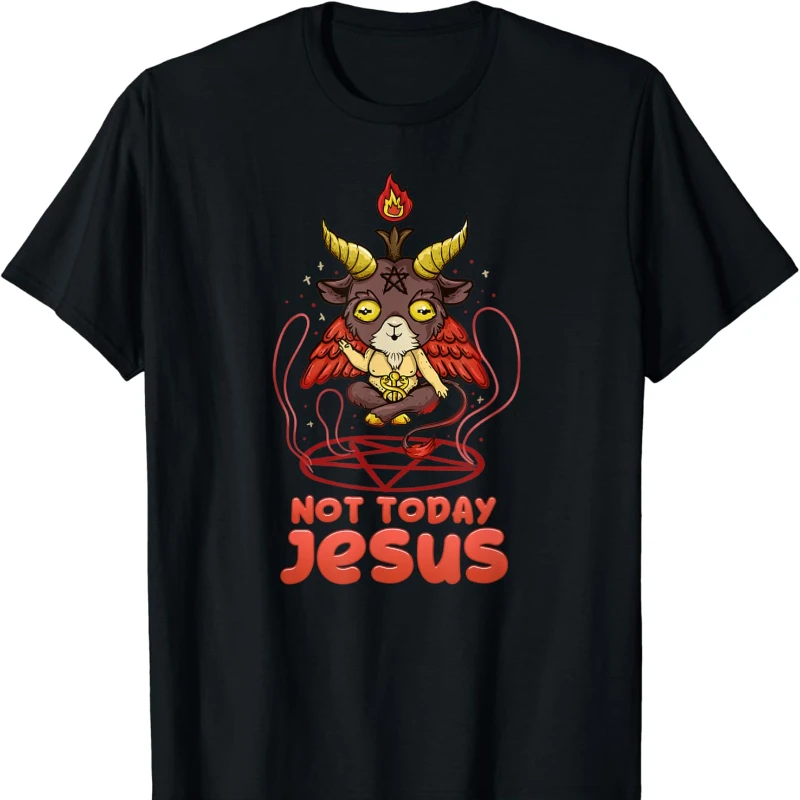 Not Today Jesus I Cute Satanic Anime Baphomet Hipster Street Fashion  Adult T-Shirt Crewneck Men Cartoons Graphic Tshirts