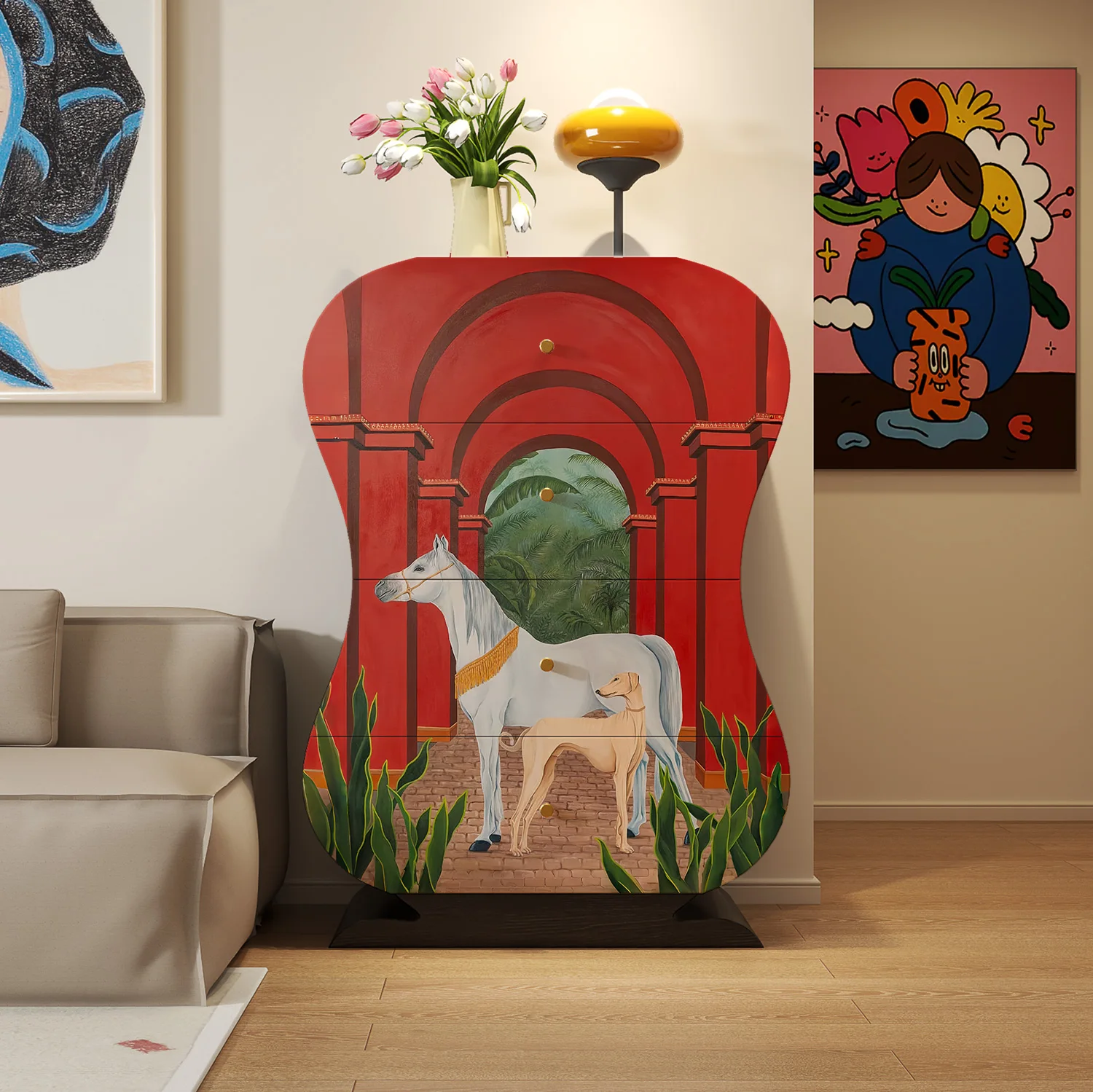 

Шкаф с четырьмя сундуками из цельного дерева в художественном стиле, украшение для гостиной, спальня, прикроватный шкаф для хранения вещей