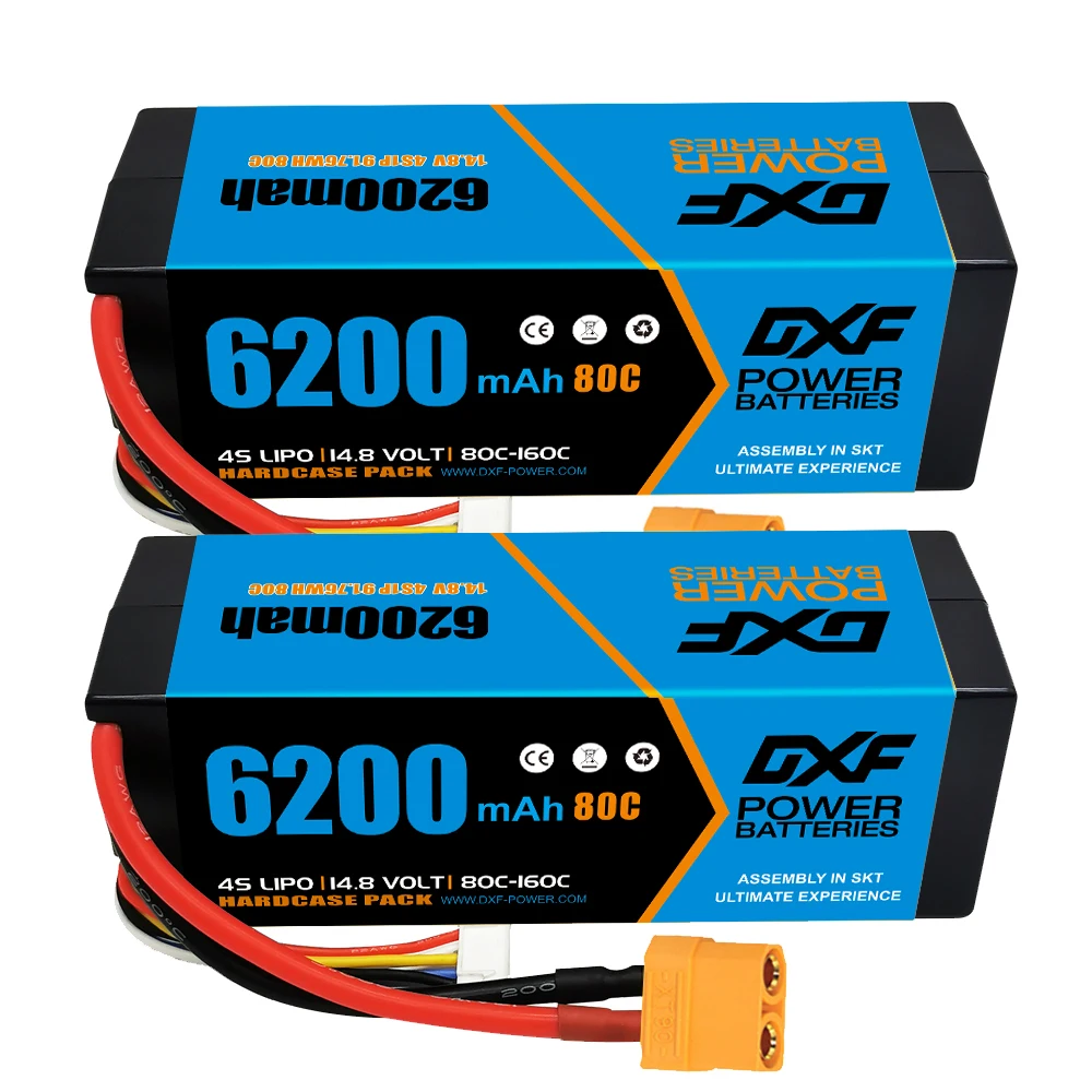 

(EU)2PCS DXF Lipo 4S 14.8V Battery 6200mAh 80C XT90 Graphene Racing Series HardCase For RC Car Truck Evader BX Truggy 1/8 Buggy