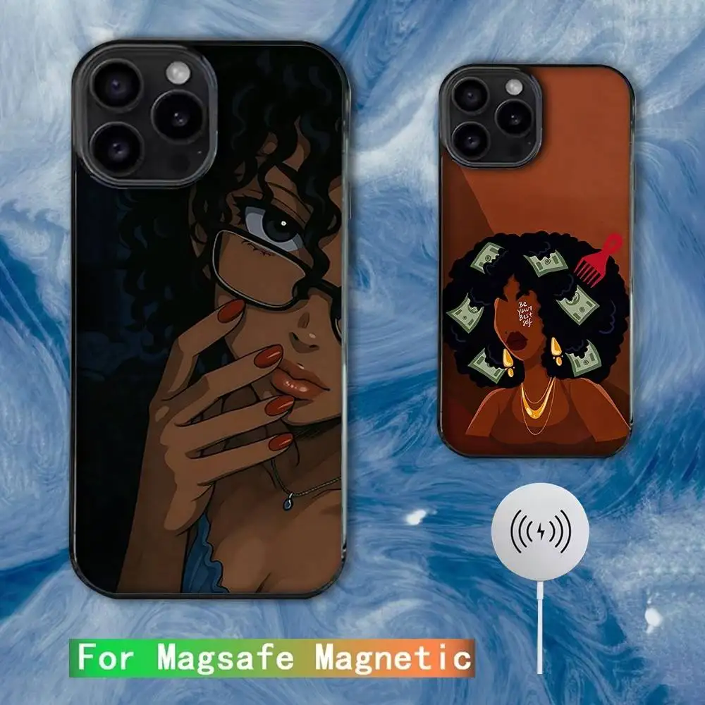 

Afro Black Girl Phone Case For iPhone 16e,16,15,14,13,12,11,Plus,Pro,Max,Mini Magsafe Magnetic Wireless Charging