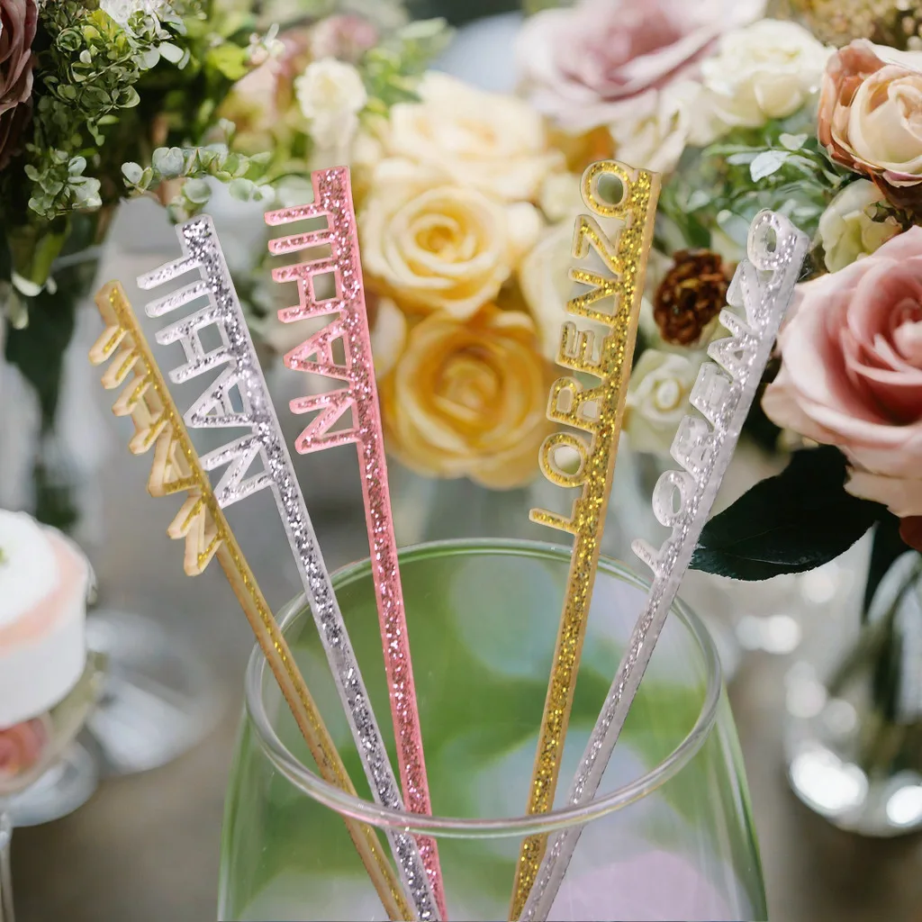 

25/50pcs Personalized Name Swizzle Sticks Acrylic Table Place Cards Custom Cocktail Drink Stirrer Wedding Party Decor