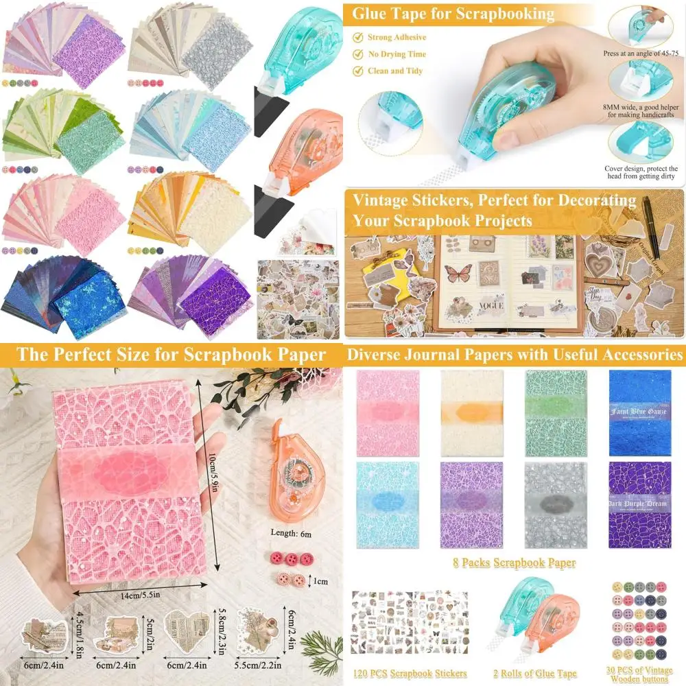

Набор из 8 фактурной бумаги для скрапбукинга и сетчатой ткани, 200 листов принадлежностей для скрапбукинга с бумагой для скрапбукинга, лентой для скрапбукинга и ст.