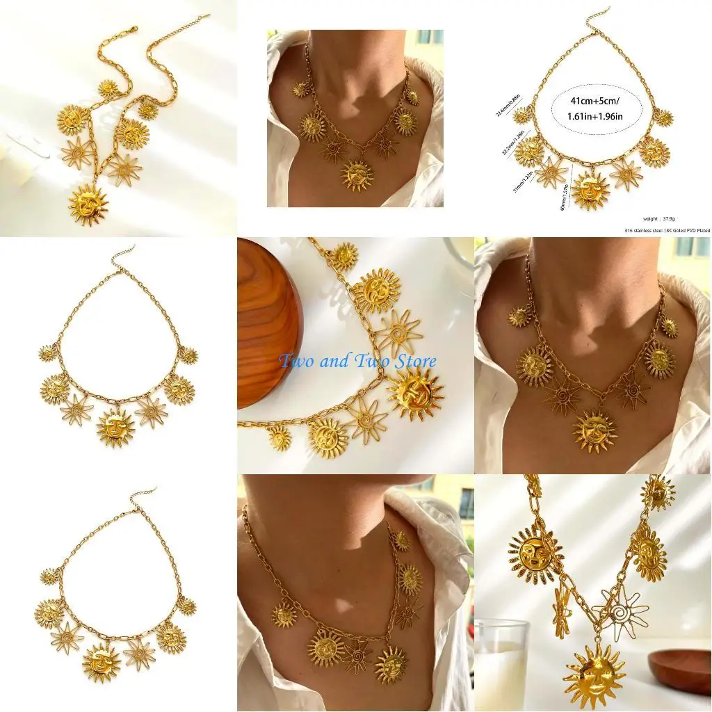 

HX6F Stylish Star Designs Necklace Sturdy Stainless Steel Chain for Casual Outfit Accessories