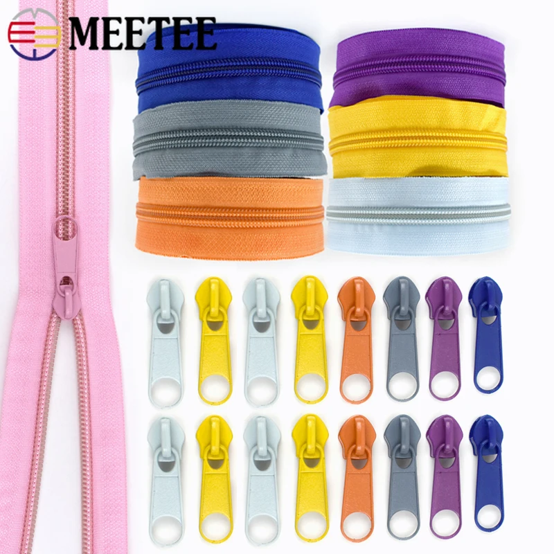 

2-10M Meetee Nylon Zipper Puller Slider Sewing Coil Zips Closure Zippers Repair Kit Tailor Bag Clothing Zip Head DIY Accessories