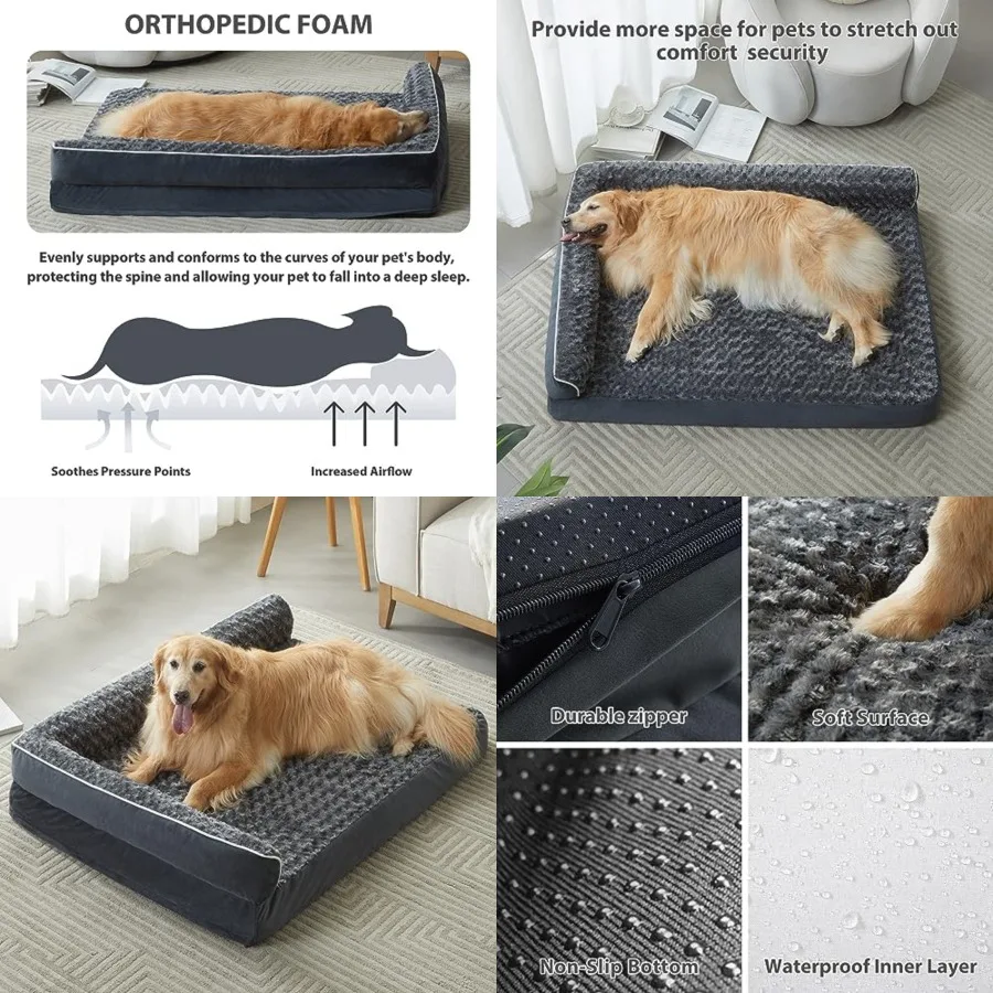 

Orthopedic Dog Beds for Large Dogs-Waterproof Sofa Dog Bed with Removable Washable Cover, Big Pet Bed with Waterproof Lining an