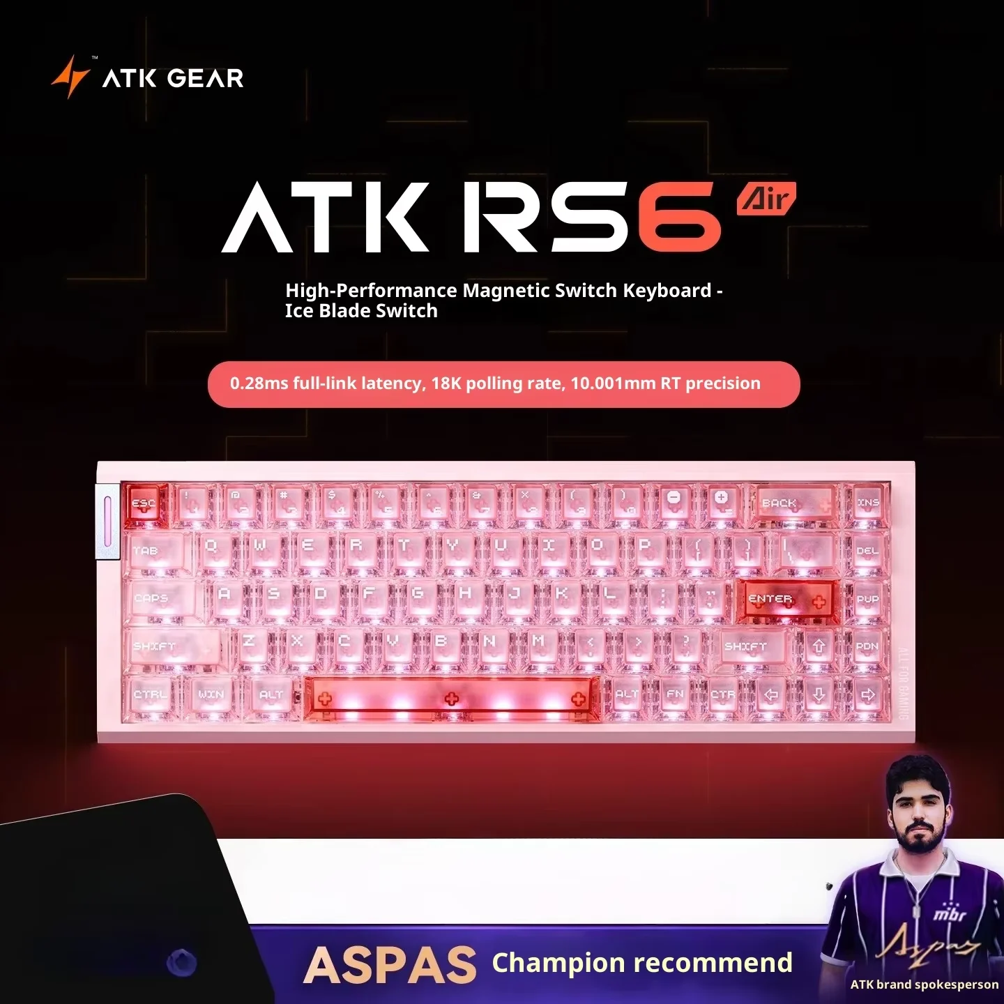 Teclado Magnético com Fio Customizado ATK RS6, 8000Hz, 0.005mm RT, Liga de Alumínio, RGB, Acessórios para Jogos, Presentes