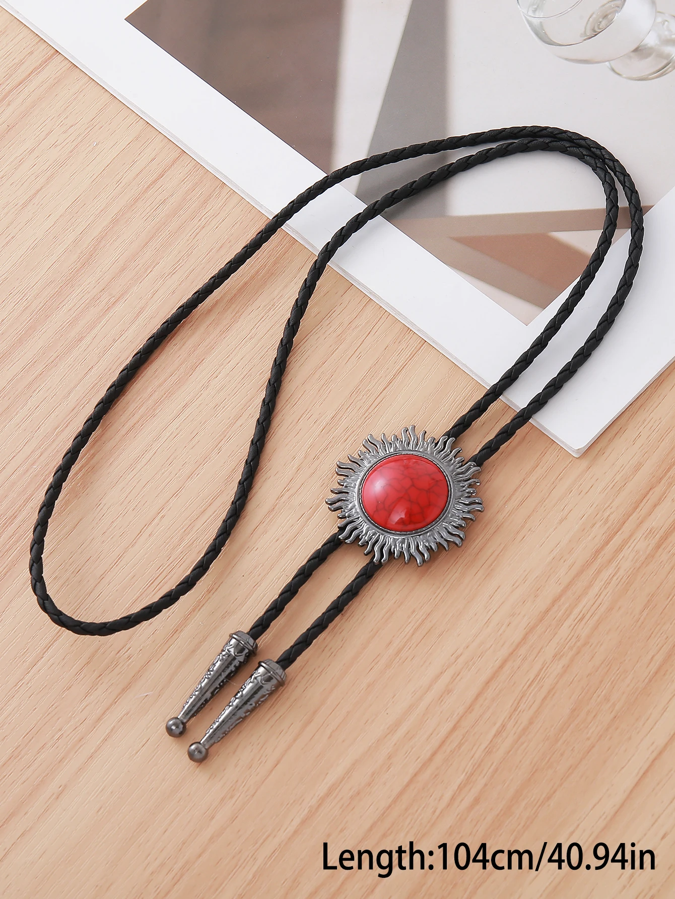 Sun Gemstone Bolo Tie,Western Cowboy Braided Rope Necktie,Vintage Turquoise Stone Bolo Tie for Men Shirt Collar Jewelry.