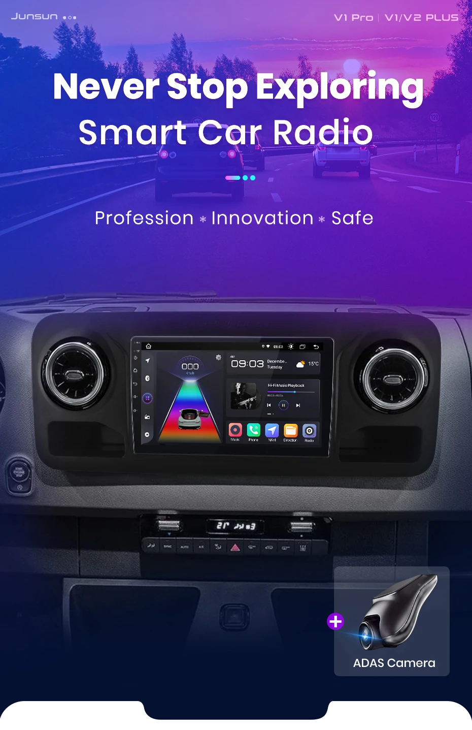 Junsun carplay android auto autoradio für mercedes-benz sprinter 2006-2018 gps intelligente systeme tereo multimedia autoradio – Detail 1