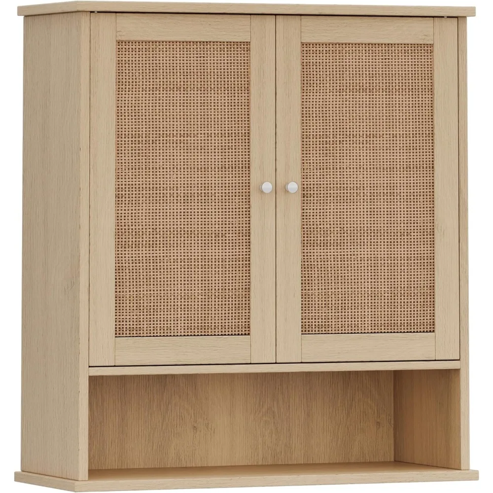 

Two-Door Wooden Wall-Mounted Medicine Cabinet with Adjustable Shelf for Bathroom Storage