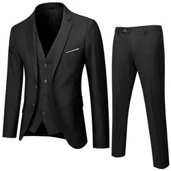 Fato de negócio justo masculino, roupa de trabalho, jaqueta, 3 peças